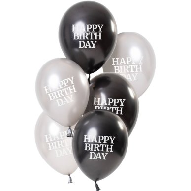 Ballons Glossy Happy Birthday, schwarz