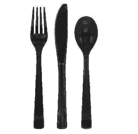 Plastikbesteck - Schwarz, 18 teilig