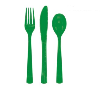 Plastikbesteck - Dunkelgr�n 18 teilig