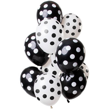 Ballons Punkte Schwarz/Weiß 30cm - 12 Stück