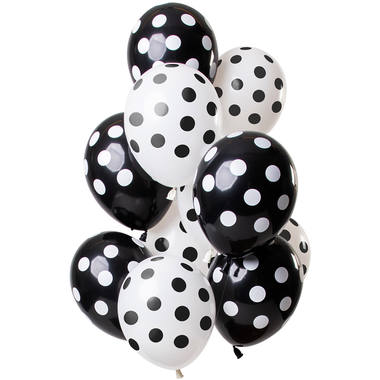 Ballons Punkte Schwarz/Wei 30cm - 12 Stck