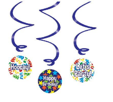 Happy Birthday Dekoration, 3x Swirls