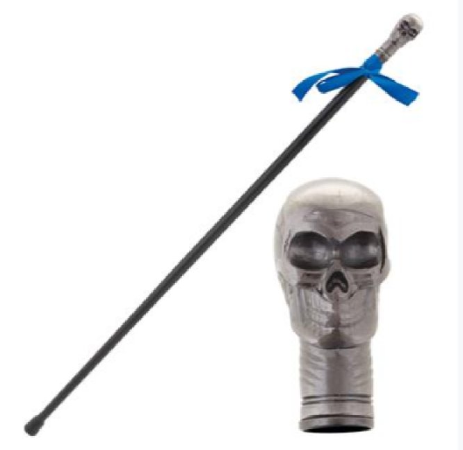 Gehstock Metall Totenkopf silber