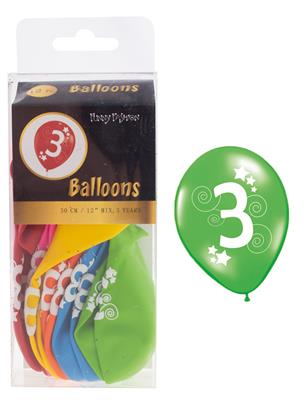 Ballons zum 3. Geburtstag, 12 Stck