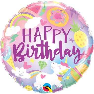 Folienballon Happy Birthday, Einhorn