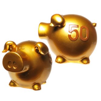 Sparschwein in gold mit Zahl 50