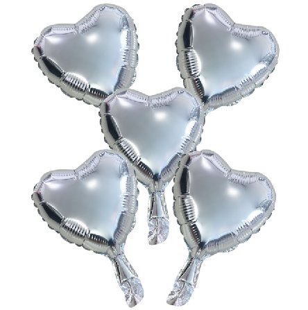 Folienballons Herz, silber, 5 Stck