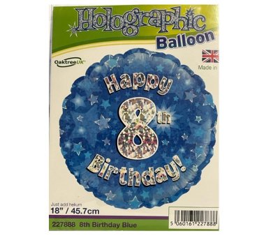 Zahlenballon Zahl 8, holographic blau