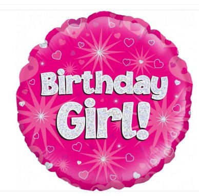 Birthday Girl Holographic Pink Ballon