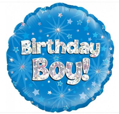 Birthday Boy Holographic Blue Ballon