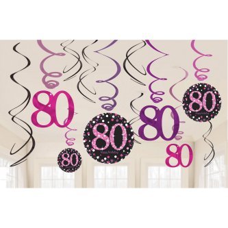 Sparkling Swirl Deko zum 80. Geburtstag, pink