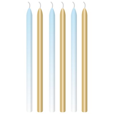 Lange Kerzen hellblau/gold, 6 Stck