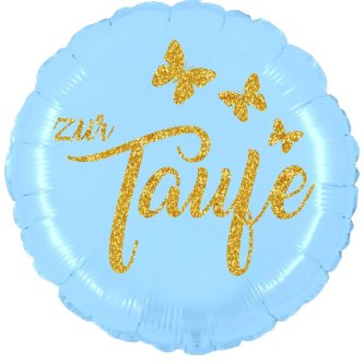 Zur Taufe Ballon Glitter Gold, blau