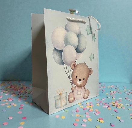 Geschenktasche Baby blau, 26 cm