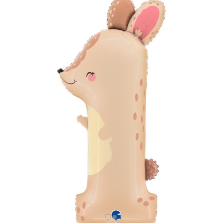 Folienballon Zahl 1 Hase, 97 cm
