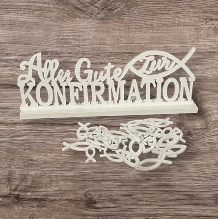 Konfirmation - Holzschild, wei und Streudeko