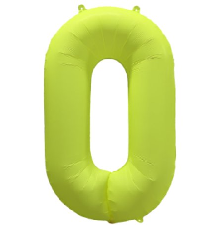 NEON GELB Ballon Zahl 0, Mae: 86 cm