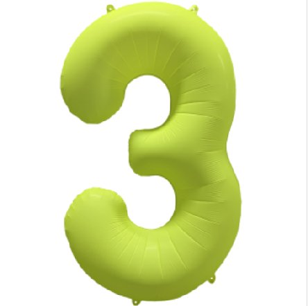 NEON GELB Ballon Zahl 3, Mae: 86 cm