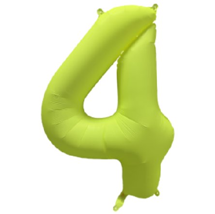 NEON GELB Ballon Zahl 4, Mae: 86 cm