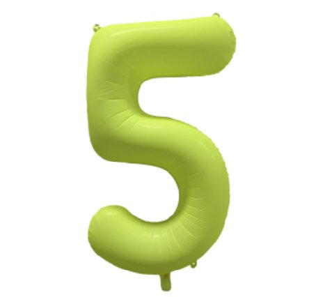 NEON GELB Ballon Zahl 5, Mae: 86 cm