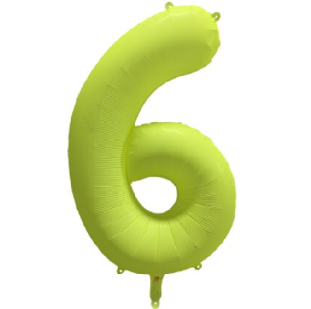 NEON GELB Ballon Zahl 6, Mae: 86 cm