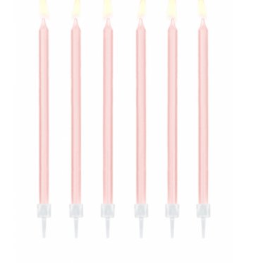 12 Kuchenkerzen XL mit Halterung - Rosa