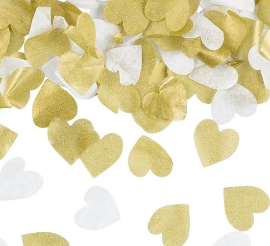 Konfettikanone Herzen Papier gold/wei